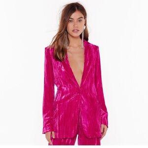 NASTY GAL 4 Crushed Velvet Blazer Jacket Hot Pink Retro Barbiecore Women